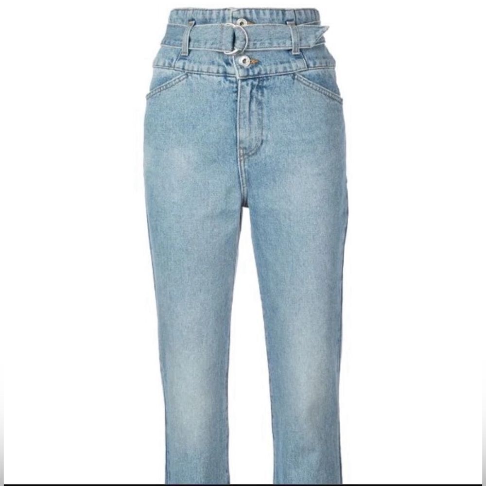 JONATHAN SIMKHAI High-Waisted Belted Straight Leg Blue Jeans. Size 24. Like New! - Picture 3 of 12
